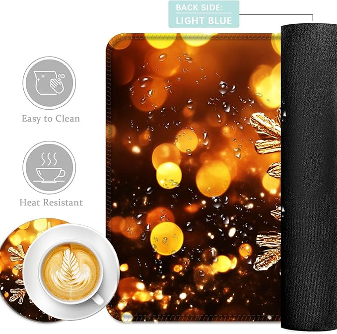 Keyboard Mouse Pad Set Extended Gaming Mouse Pad+Ergonomics Keyboard Wrist Rest Support Memory Foam Easy Typing Pain Relief 4Pcs XL Ultra Thick Desk MatGolden Snowflake Sparkling