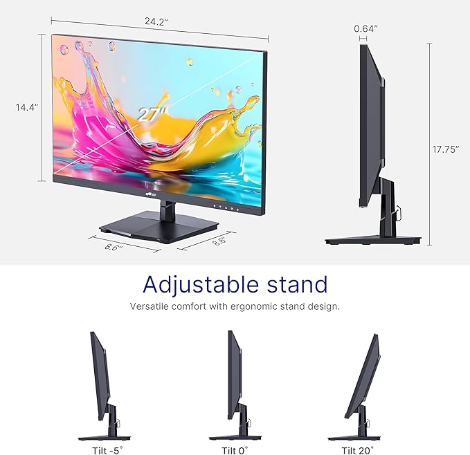 MP Mobile Pixels 27-inch 4K UHD (3840 x 2160) Monitor 60Hz 1000000:1 Dynamic Contrast Ratio 125% sRGB Desktop &amp VESA Wall mounting Tlt Adjustable Stand 2X HDMI 2X DP 1.4 1 × Audio Out