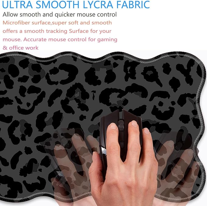 Bxgolkgd Desk Mat SetMouse Pad with Keyboard Wrist Rest &amp Mouse Wrist RestWave-Shaped DesignNon-Slip Rubber BaseErgonomic Desk Mat for HomeOfficeGamingBlack Leopard Print