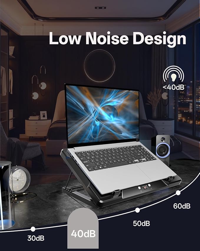 DEPGI Laptop Cooling Pad Laptop Cooler Stand with 5.5 Movable Fan Easy to Clean Auto Temp Sensor &amp 3-Speed Manual Control Ultra Quiet ≤40dB for 14–17.3 Inch LaptopsBlack