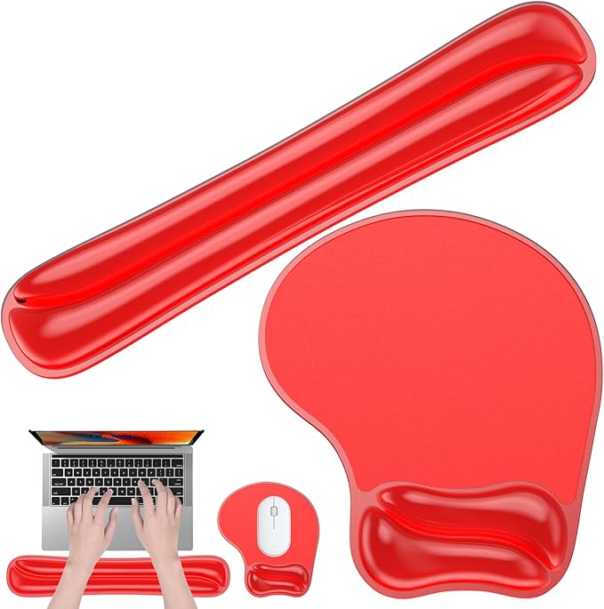 Gel Mouse pad &amp Keyboard Wrist Rest Set Ergonomic Keyboard and Mousepad with Wrist Support Keyboards Wrist Rest Computer Keyboards Pad Cooling Gel Red