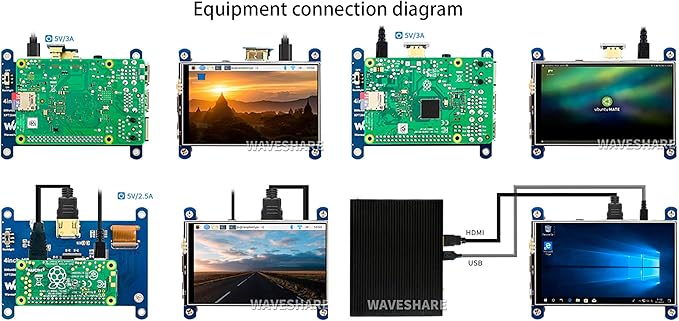 waveshare 4inch HDMI LCD Compatible with Raspberry Pi 5/4B/3B+/3B/Zero W/Zero 2W 480x800 Resolution IPS Display Resistive Touch Screen Support Windows 11/10 / 8.1/8 /7