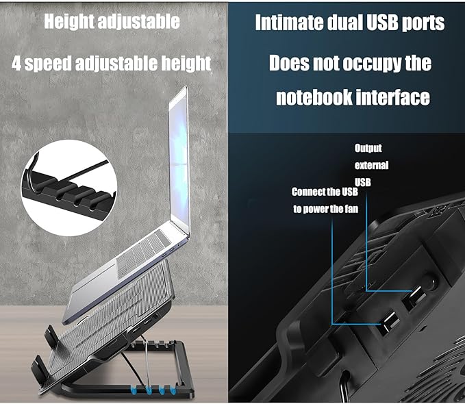 Laptop Cooling Pad Gaming Laptop Coolers Laptop Cooling Stand Adjustable 2 Port USB for 11inch-18inch Laptops Notebook