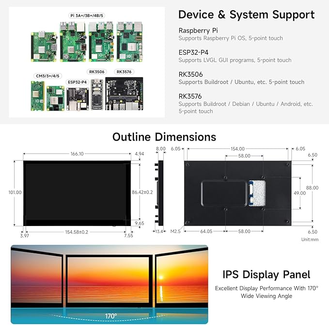 KLAYERS 7-inch DSI Capacitive Touch Display with High-Resolution IPS PanelCompatible with Raspberry Pi OS