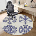 Navy Blue White PU Leather Round Area Rug Swivel Chair Mats for Hardwood Floor Old Fashioned Motifs Floor Protector Office Chair Mat Gaming Chair Mat Blue and White Diameter 39.4 in