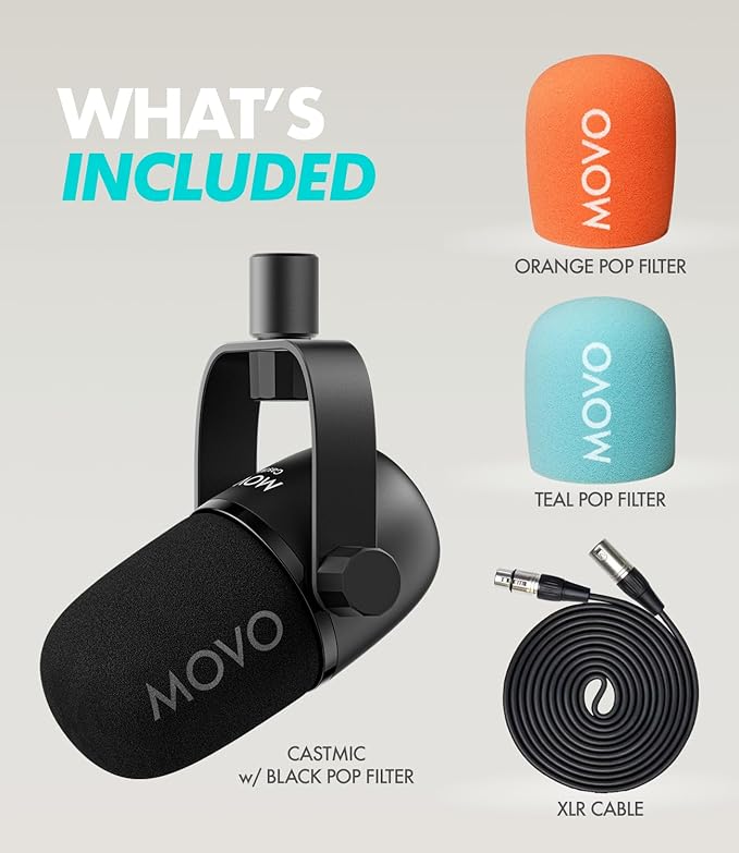 Movo CastMic Dynamic XLR Podcast Microphone for PC Gaming Streaming YouTube and Musicians - Cardioid Podcast Mic for Content Creators