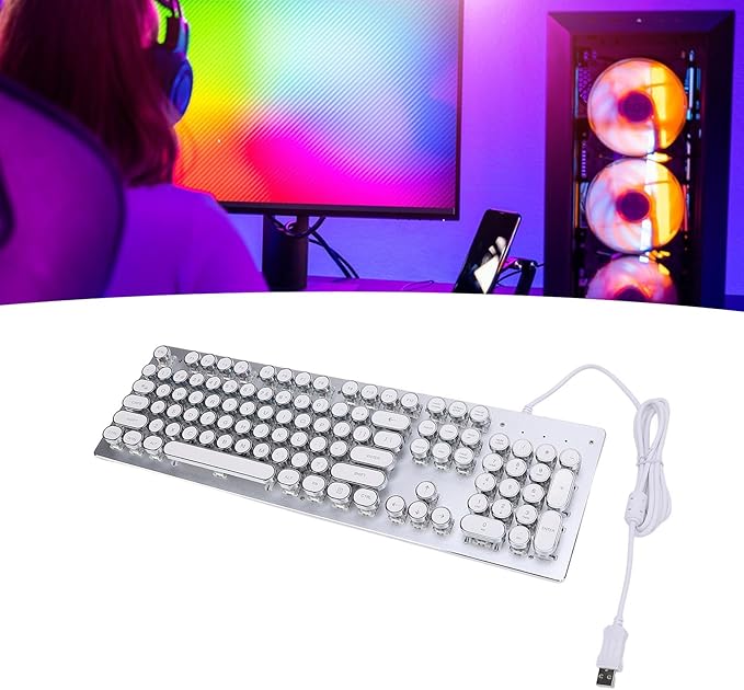 Vikye RGB Backlit Gaming Keyboard 104 Keys Blue Switch Mechanical Keyboard with Multimedia Shortcut Keys Ergonomic Design for 7 8 10 for OS X PC Laptop (White)