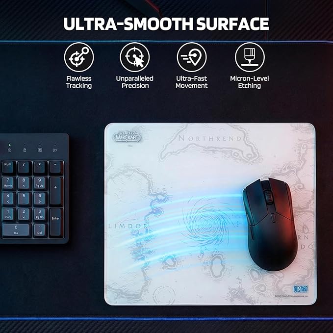 Blizzard Official Gaming Mouse Pad of WowTempered Glass MaterialOffice &amp HomeNon-Slip Rubber Base Special Glass Surface for Top Accuracy and SpeedEasy to Clean13.8in*11.8in (The Azeroth Whit