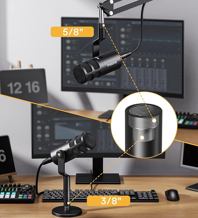 PD100 XLR Podcast Dynamic Microphone with 5/8 and 3/8 Inch Threads Fits Boom Arm Desk Stand for Vocal RecordingContent Creation