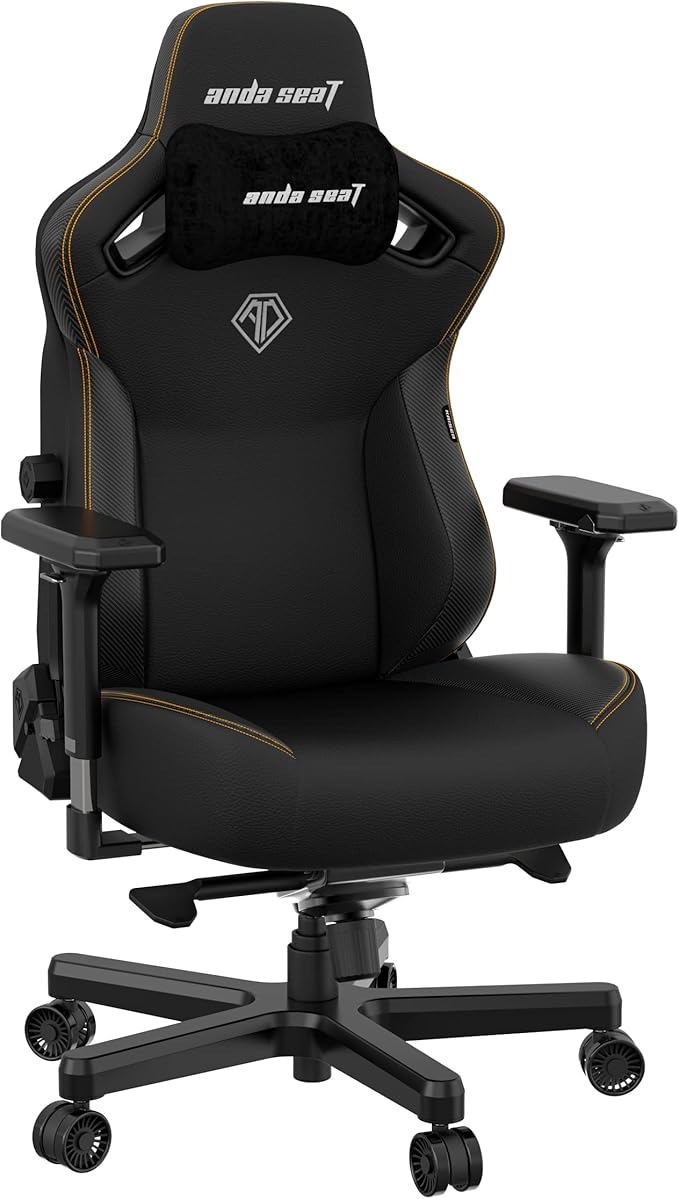 Anda Seat Kaiser 3 Large Gaming Chair for Adults - Ergonomic Black PVC Leather Gaming Seat with Lumbar Support Comfortable Office Chair with Neck Support - Heavy Duty Wide Computer Seat