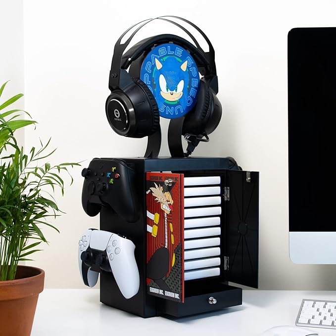 Numskull Official Sonic the Hedgehog Gaming Accessory Locker &amp Storage Stand – Holds 10 Games/DVDs 4 Controllers Headset and Accessories – Durable &amp Compact Organizer – The Hedgehog Merchand