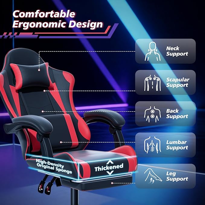 Magshion Gaming Chair Ergonomic Computer Chair with Linkage Armrests Height Adjustable Video Game Chair with Footrest and Headrest for Silla Gamer and Adults 350 Lbs Capacity Red