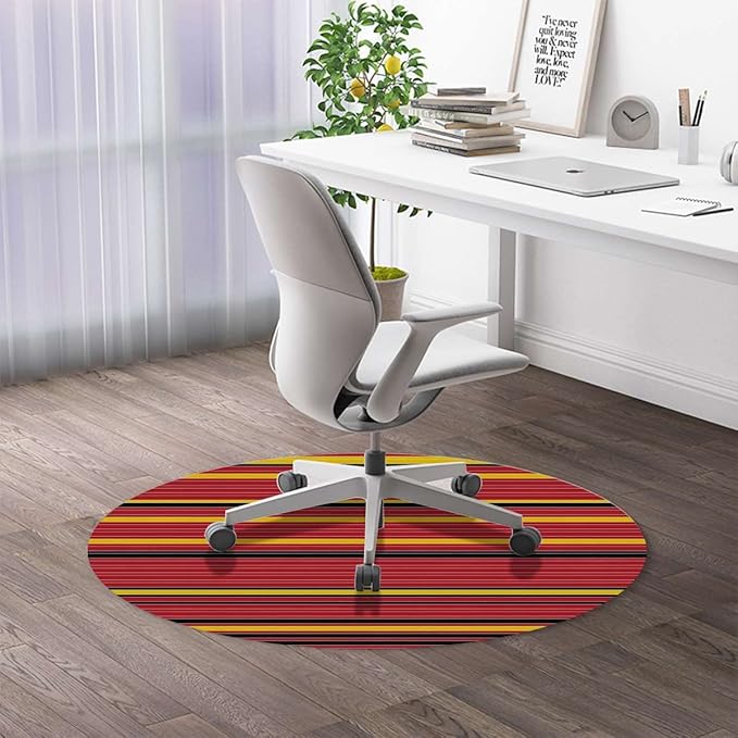 Rainbow Multicolor PU Leather Office Chair Mat for Hardwood and Tile Floor Horizontal Colored Stripes Pattern Floor Mats Wood/Tile Protection Mat for Office &amp Home Abstract Diameter 59 in