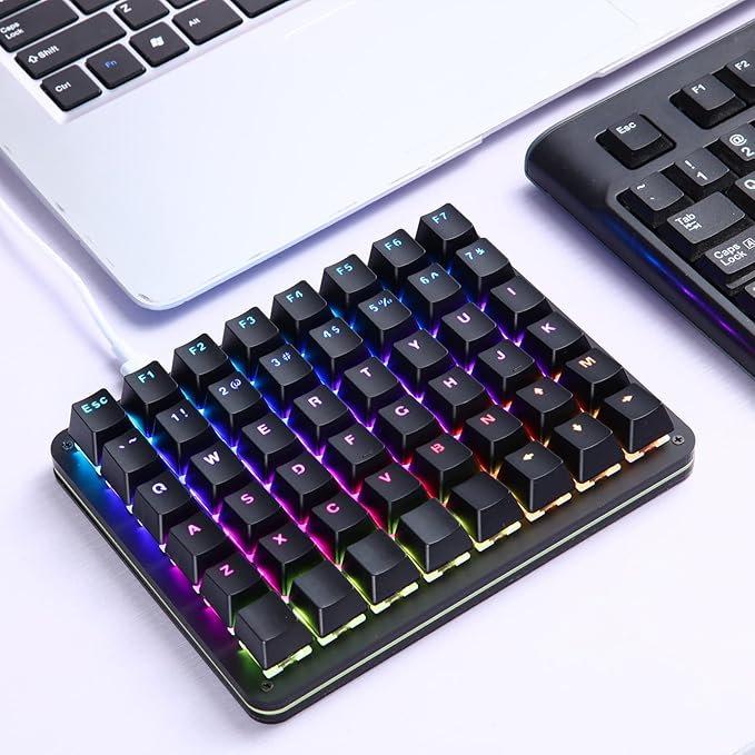Koolertron One Handed Mechanical Gaming Keyboard 48-Key Fully Programmable Mini Keypad Mini USB Macro Keyboard with RGB LED Backlit for Windows PC Gamer