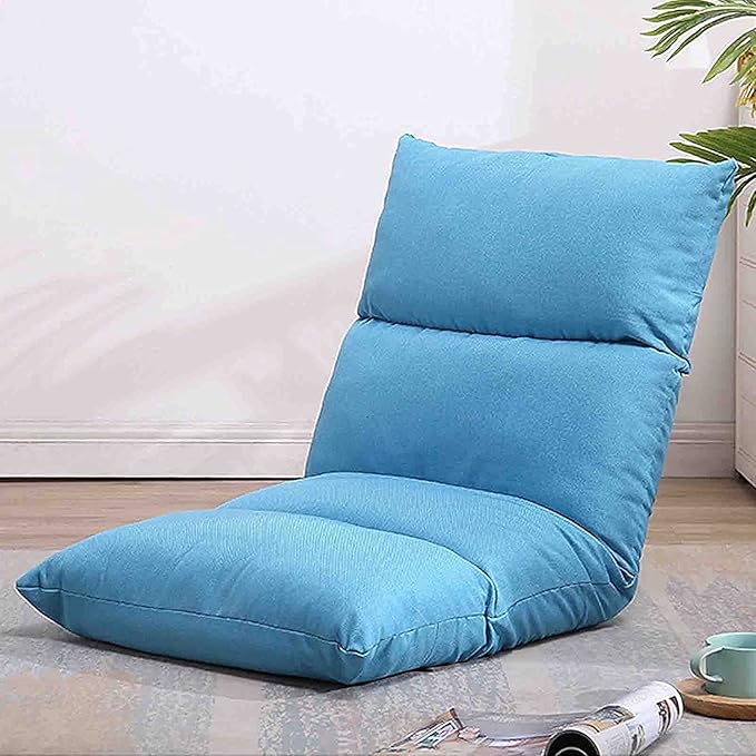Floor Gaming Chair Fold Up Balcony Chair Tatami Mat Window Seat Cushion Back Support Chair Ergonomic Cushions for Bed (Color : Blue)