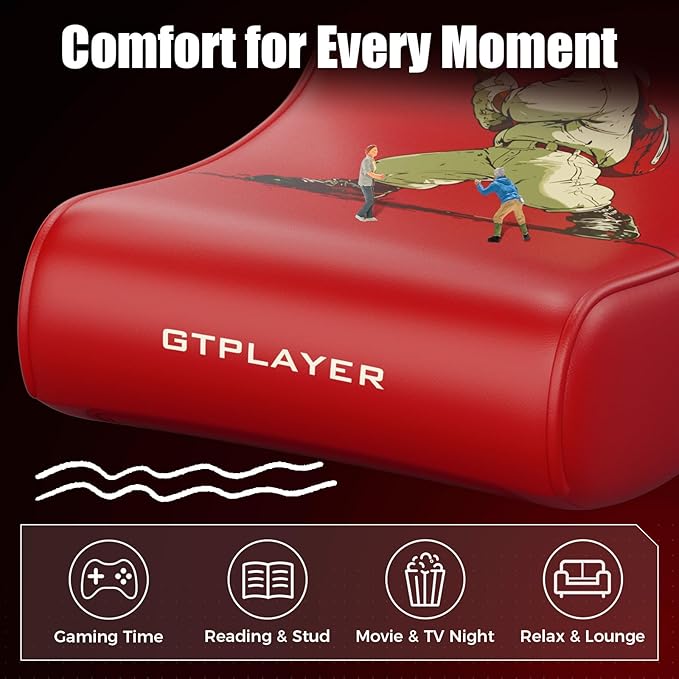 GTPLAYER Gaming Floor Rocking Chair – Rocker Floor Game Chair with Angle Limiter Stylish Patterned Design Comfortable Video Game Seat Red Baseball Pattern