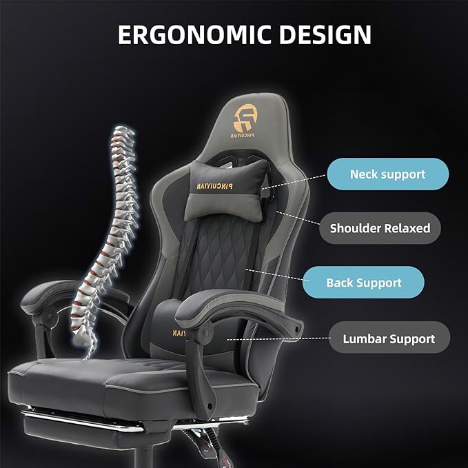 Gaming Chair Video Game Chair with Retractable Footrest and Lumbar Support High Back Ergonomic Computer Chair PU Leather Gamer Chairs