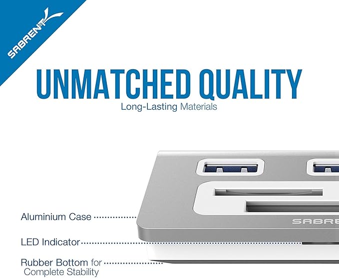 SABRENT Premium 3 Port Aluminum USB 3.0 Hub with Multi in 1 Card Reader (12 Cable) for iMac All MacBooks Mac mini or Any PC (HB-MACR)