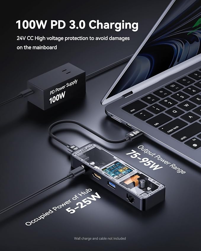 DOCKCASE Explorer Edition Visual Smart USB C Hub (6-in-1) with HDMI Port 4K@60HzGigabit EthernetUSB-C and 2 USB-A 5Gbps Data Ports 100w PD Power Delivery for MacBook Air/Pro XPS and More