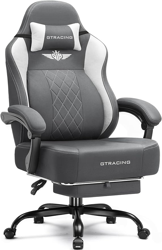 GTPLAYER Big and Tall Gaming Chair Breathable Fabric Computer Chair with Strong Lumbar Support Comfortable Office Chairs with Pocket Spring Cushion High Back Ergonomic Desk Chairs with Footrest