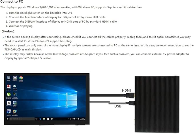 7 inch HDMI LCD 1024x600 Resolution Capacitive Touch Screen IPS Display Module Compatible with Raspberry Pi 4 3 2 1 B B+ A+ PC Supports Windows 10/8.1/8 / 7
