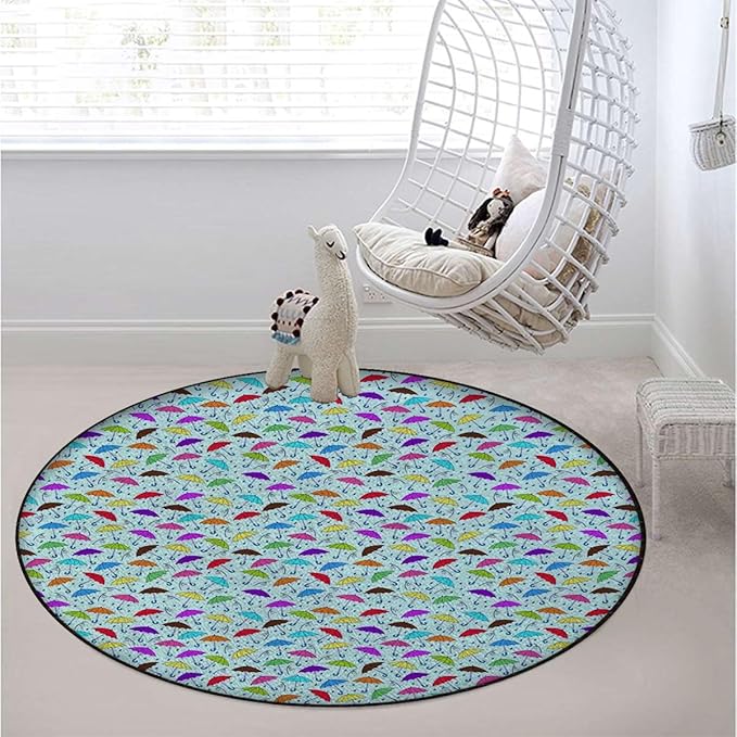 Multi Round mat Office Chair Mat Hardwood Floor mat Chair mat Round Chair Cushion for Desk Chair Office ChairCushion Chair Mat Umbrella Display Autumn Season Modern Art Diameter 47.2 in