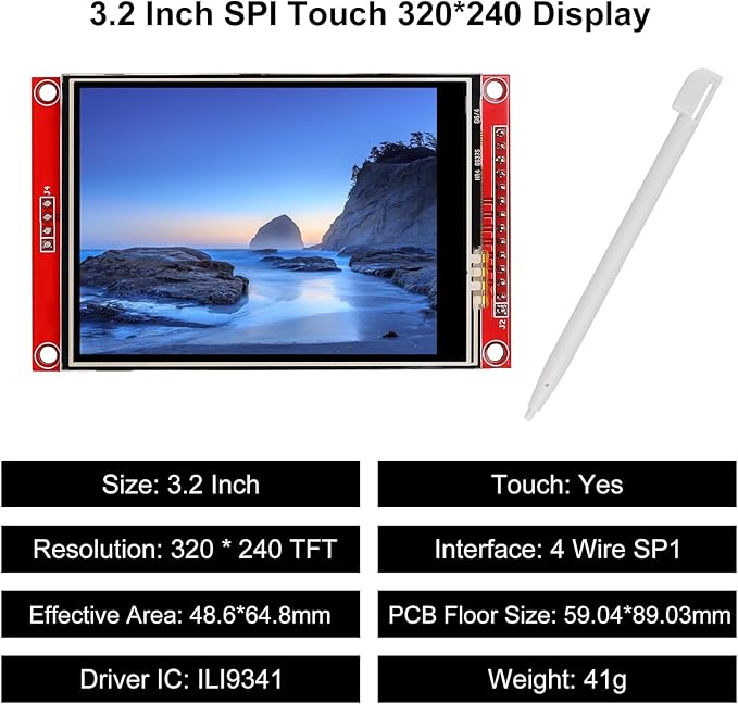 2pcs 3.2 SPI TFT LCD Display Touch Panel ILI9341 240x320 TFT LCD Touch Screen Shield 5V/3.3V STM32 Display Module SPI Serial with Touch Pen