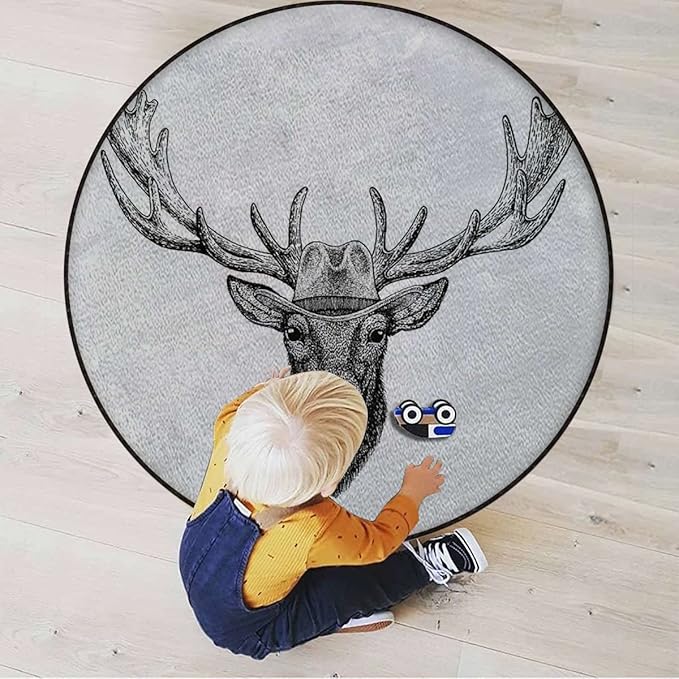 Antler Carpet Round Office Chair Mat for Hardwood Floor Multi-Purpose Soft Mats for Gaming Rolling Chair/Living Room/Study Deer Dressed up Reindeer Deer PortraitCharcoal Grey Diameter 39.3 in