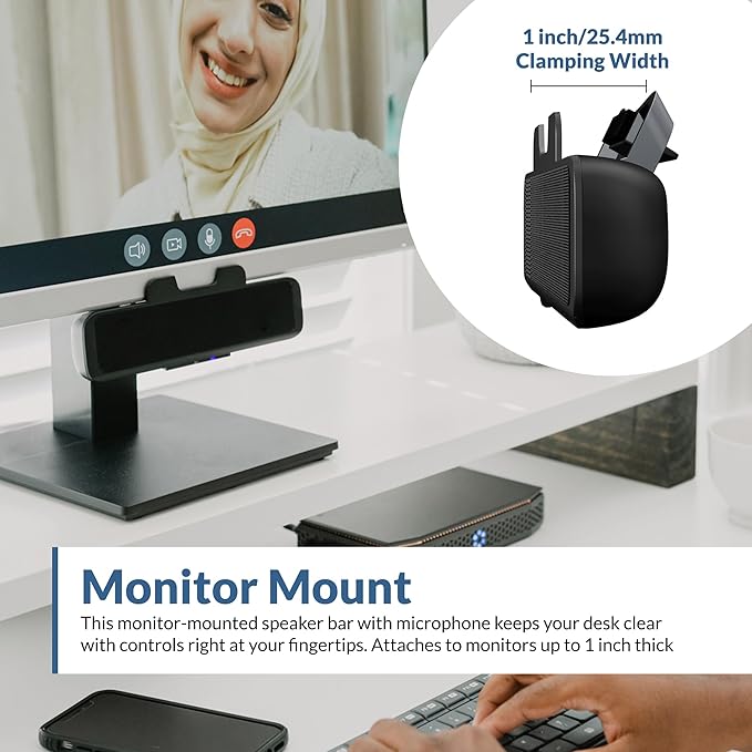 Cyber Acoustics USB &amp Bluetooth Speaker Bar (CA-2890BT) – USB Powered Speaker with Speakerphone for PC and Bluetooth to Simultaneously Connect to Smartphones Clamps to Monitor Convenient Control