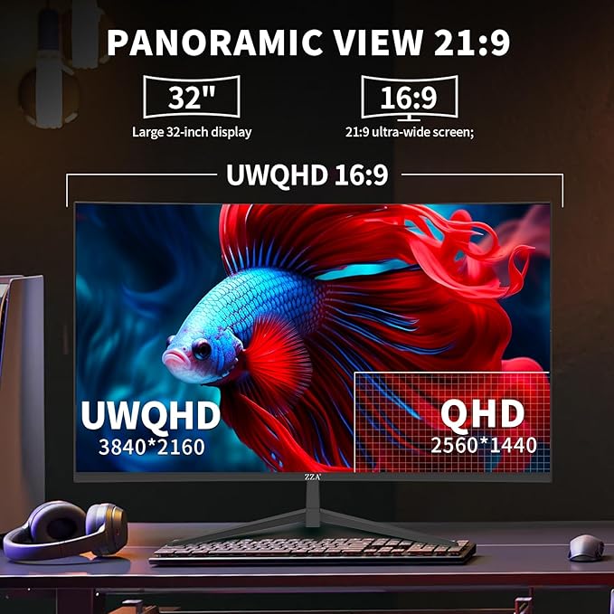 ZZA 32 Inch Curved Monitor 4k Computer Screen 60HZ 4k UHD(3840 * 2160P) 3000R VA Panel Gaming Monitor 4K AMD Freesync 100% sRGB HDR10 Wall Mountable Installs(HDMI 2.0/DP 1.4 * 2)