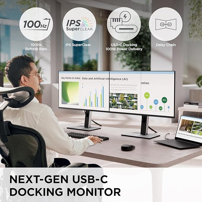 ViewSonic VG2458 24 Inch 1080p IPS Docking Monitor with Advanced Ergonomics 100W USB C 5-Port USB Hub HDMI DisplayPort and Daisy Chain for Home and Office