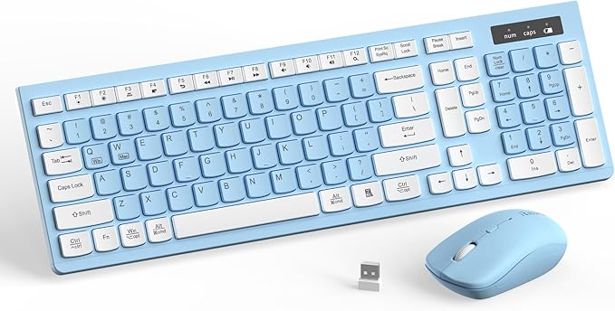 Wireless Keyboard and Mouse Combo Full-Sized Wireless Keyboard and Adjustable DPI Mouse 2.4GHz USB Receiver Keyboard and Mouse for PC Windows Desktop Laptop (Sky Blue-A)