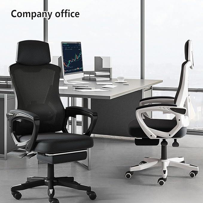 Reclining Gaming Chair Headrest and Backrest 90-135 AdjustableWheels 360 Swivel Computer Gaming Chair for HomeBedroomStudyStudentAdultsWhite+Black