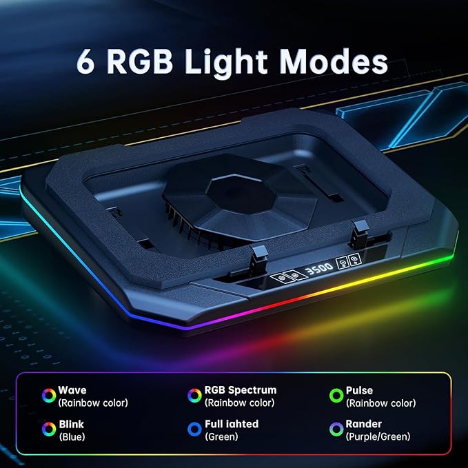 Cooling Pad for Hp Victus Gaming Laptop Cooler with Powerful Turbo Cooling Fan Can Fast Cooling CPU+GPU 40°C Variable Speed6 RGB Light