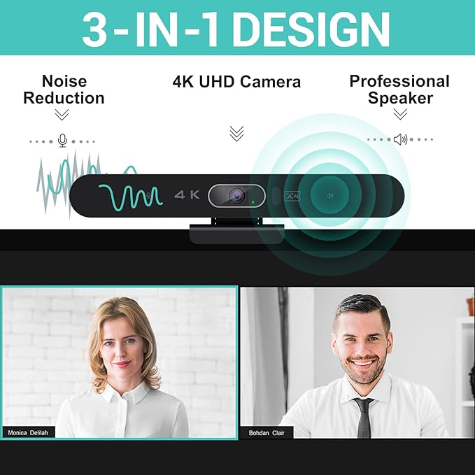 4K Pro Audio and Video Conference Room Camera with Remote Control for Windows TV AI-Powered HD Webcam with Microphone &amp Speaker for Desktop Computer/PC/Monitor/Laptop/Teams/Zoom/Skype