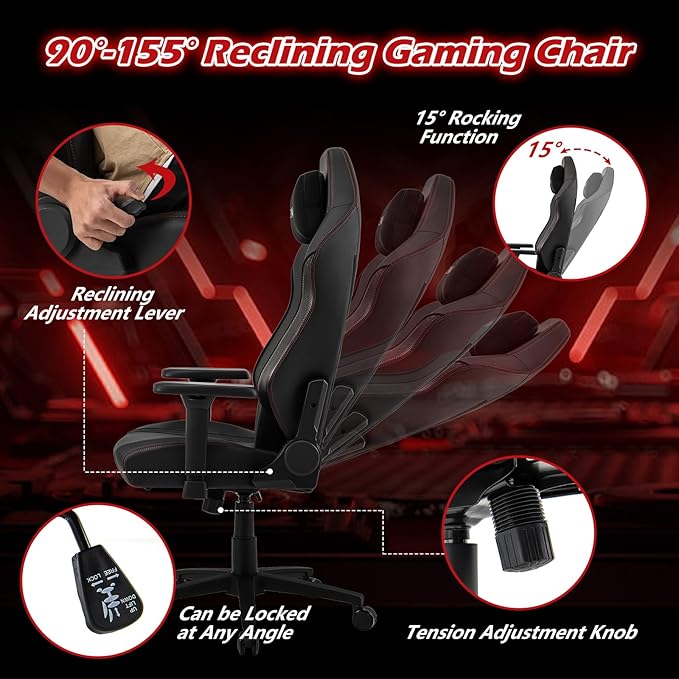 Giantex Gaming Chair Video Game Chair with Magnetic Headrest &amp Lumbar Support Ergonomic Computer Chair w/Rocking Function &amp 2D Armrests Height Adjustable Swivel Task Chair Black