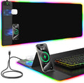 Mouse Pad with Foldable Phone Holder &amp Wireless Charger XXL RGB Gaming Mousepad 31.5x15.8 Large Desk Mat for Keyboard Black Desk Pad with Dual Qi Charging Station | 11 Colors 5 Modes | Waterpr