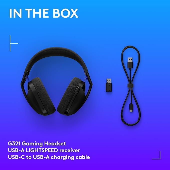 Logitech G321 Lightspeed Wireless Bluetooth Gaming Headset Dynamic Comfort and fit 16 kHz Boom mic 20+ hrs Battery PC PS4 PS5 Nintendo Switch Mobile - Black