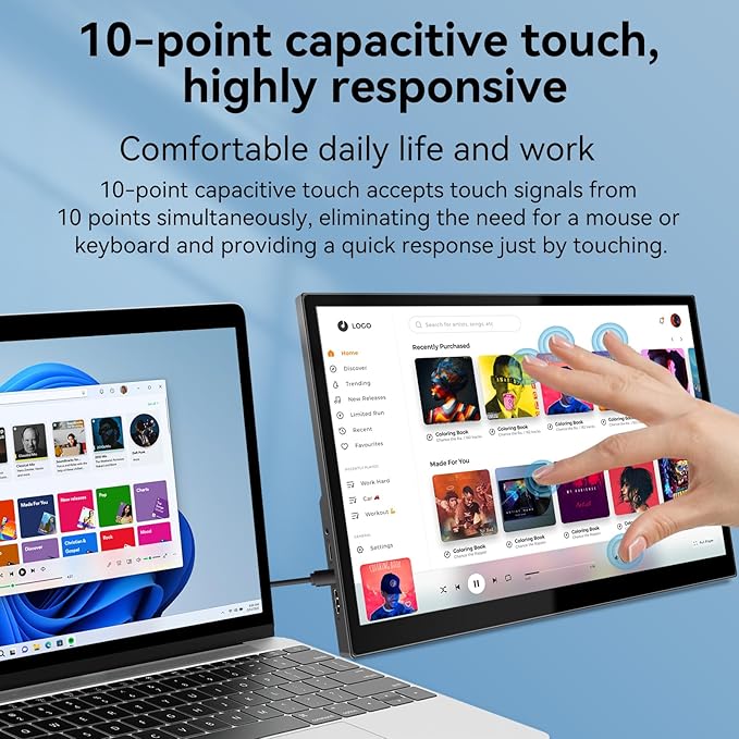 Portable Touchscreen Monitor 16 Inch 1920X1200P IPS Touch Screen Monitor with USB C HDMI Port 350cd/m² External Monitors for Laptop PC Phones Computer PS4/5