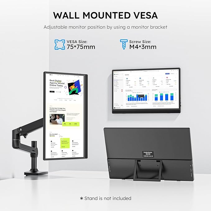 Portable Monitor for Laptop FHD 15.6 1080P Ultra-Slim USB-C&ampHDMI External Second Screen for Laptop Travel Monitor Dual Speaker-Screen Extender for PC/Mac/Phone/PS4/5/Xbox/Switch-VESA*2