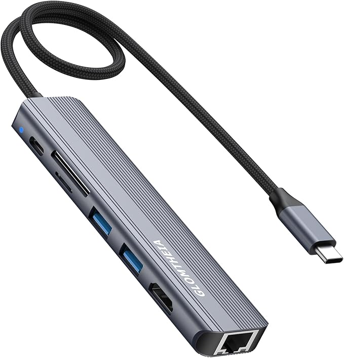 USB C Hub Ethernet HDMI Adapter for Mac MacBook Air/Pro Laptop Multiport Dock with RJ45 Gigabit Ethernet 4K HDMI USB 3.0 SD/TF Card Reader PD 100W Charging