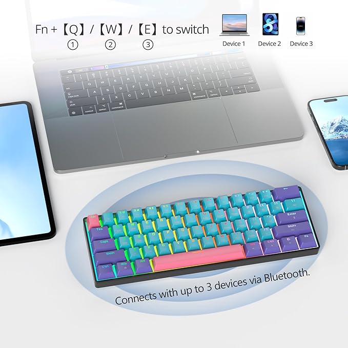 Fogruaden 60 Percent Wireless Gaming Keyboard Wired/Bluetooth Mechanical Keyboard 60% RGB Backlit Hot-Swappable Red Switch