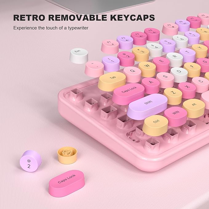 Colorful Computer Keyboards Wired USB Plug and Play Full Size Typewriter Keyboard Cute Aesthetic Keyboard with Foldable Stands for Windows PC Laptop (Pink)