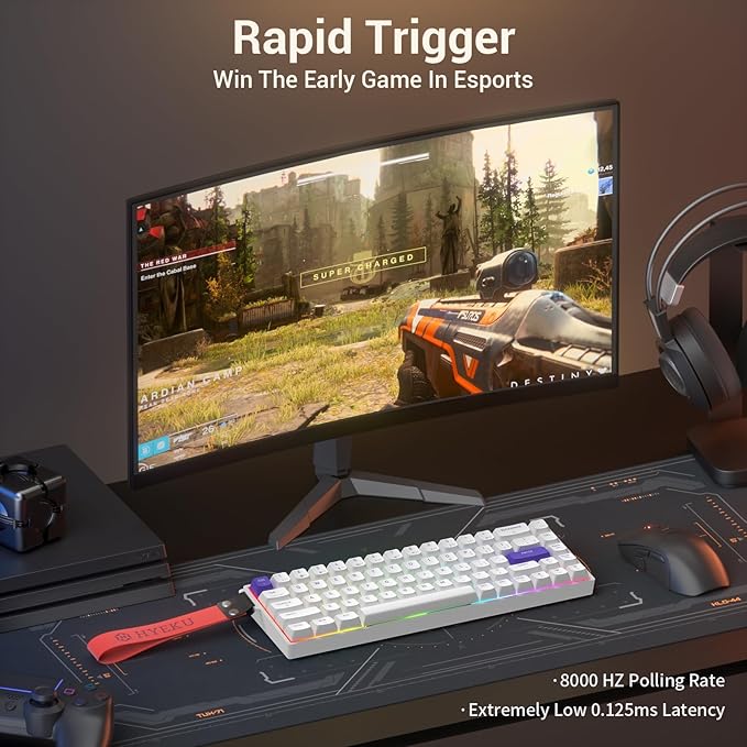 Hexgears HK-K22 Gaming Keyboard with Hall Effect Magnetic Switch Rapid Fast Magnetic Keyboard with Adjustable Trigger 8000Hz Polling RGB Backlit 65% Compact Keyboard Design for PC(White)