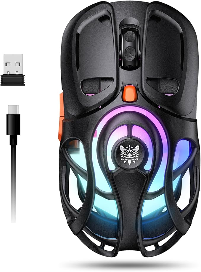 Wireless Gaming Mouse Tri-Mode 2.4G/Bluetooth/USB-C 12800 DPI 6 RGB Backlit 73g Ultra-Light Computer Mice 2000Hz Polling Rate 400mAh Rechargeable for PC/Mac/Laptop (Black)