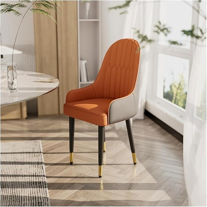 Adjustable Office Computer Chair with Armrest 1pcs Modern Style Faux Leather Upholstered Dining Chairs Solid Wood Legs for Bar Cafe Kitchen(Orange Gray)