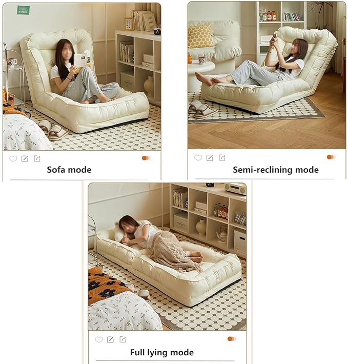 Folding Floor Chairs Video Gaming Chair for Adults Adjustable Chaise Lounge Indoor Padded Floor Seating with Back Support 5-Position Comfy Meditation Chair for Bed Beige B-120 * 60CM
