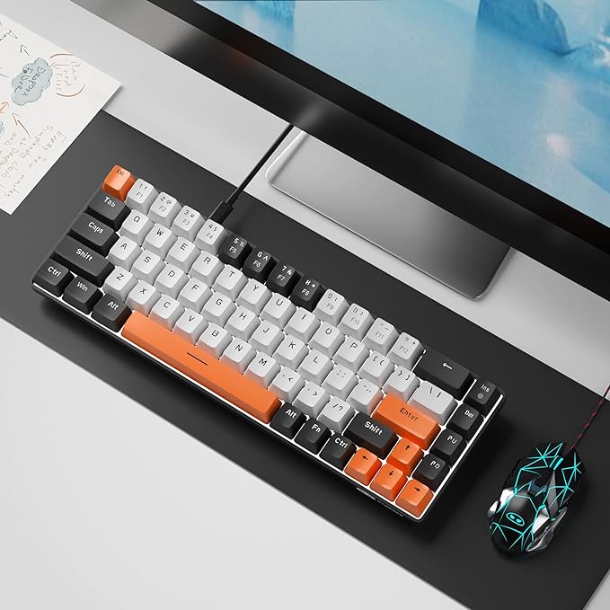 MageGee Portable 60% Mechanical Gaming Keyboard MK-Box LED Backlit Compact 68 Keys Mini Wired Office Keyboard with Red Switch for Windows Laptop PC Mac - White/Black