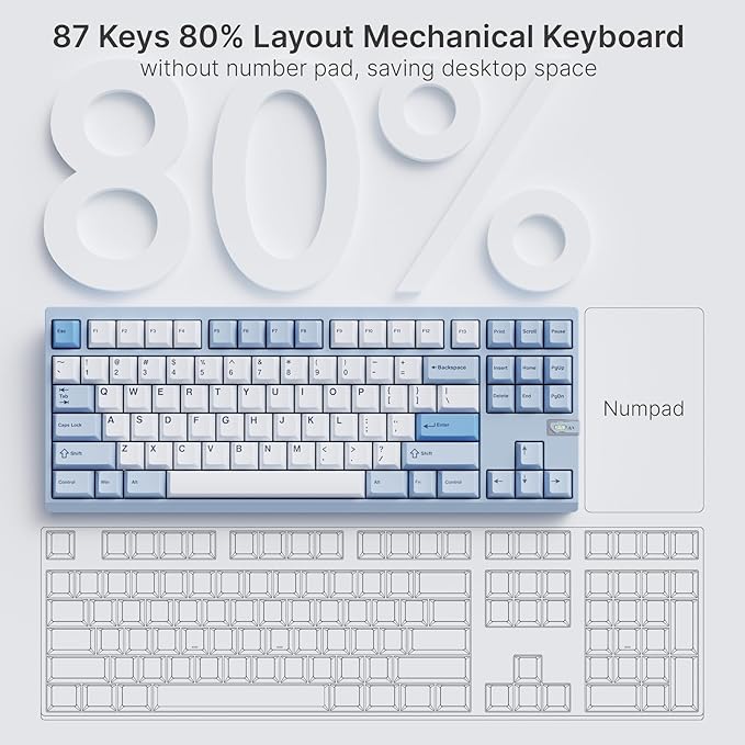 Chilkey ND TKL Aluminum Mechanical Keyboard 87 Keys Tenkeyless Wireless Gaming Keyboard Tri-Mode BT5.3/2.4GHz/USB-C PBT Keycaps Hot Swappable Custom Key Board for Windows Laptop Office PC