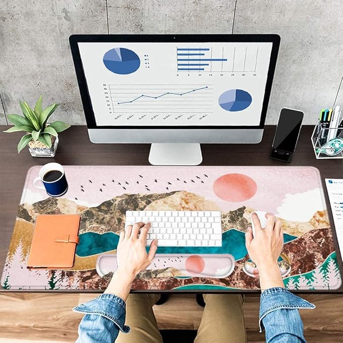 LATEEFAH Large Mouse Pad and Keyboard Wrist Rest Desk Pad for Keyboard and Mouse Extended Gaming Mouse Pad with Wrist Support Waterproof Non-Slip Desk Mouse Mat for Office Home